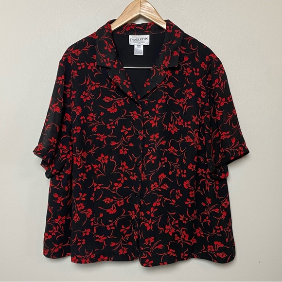 Vintage Pendleton Black & Red Floral Short Sleeved Button Up Blouse Women’s 22W - Picture 2 of 5